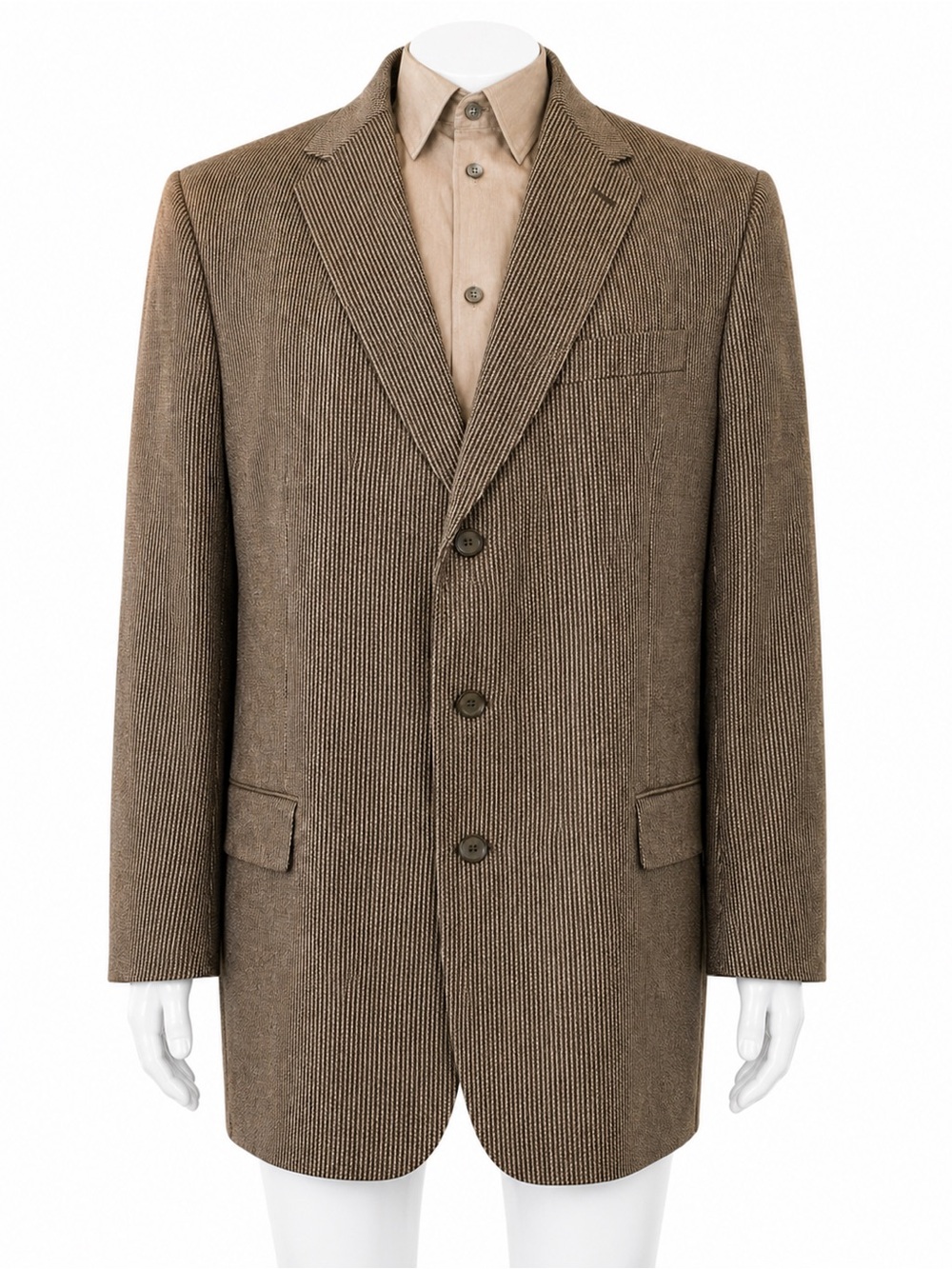 Tallia Uomo 44L Tan Herringbone Cotton Sport Coat Blazer Classic 3 Button Jacket